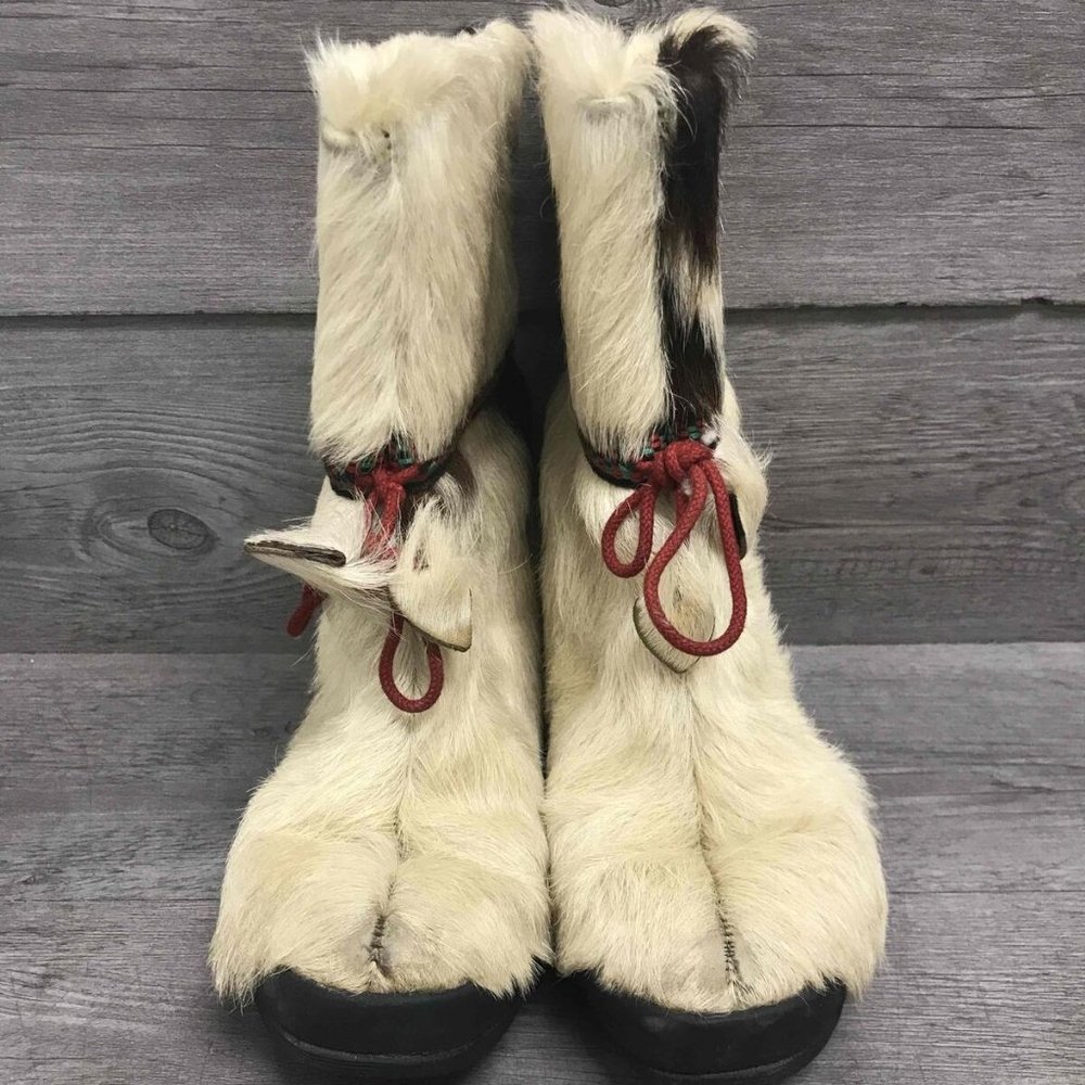 Datcha Women's 6 Pichette Jean-Claude Killy sheep Fur Boots vintage 1970's - Picture 2 of 8